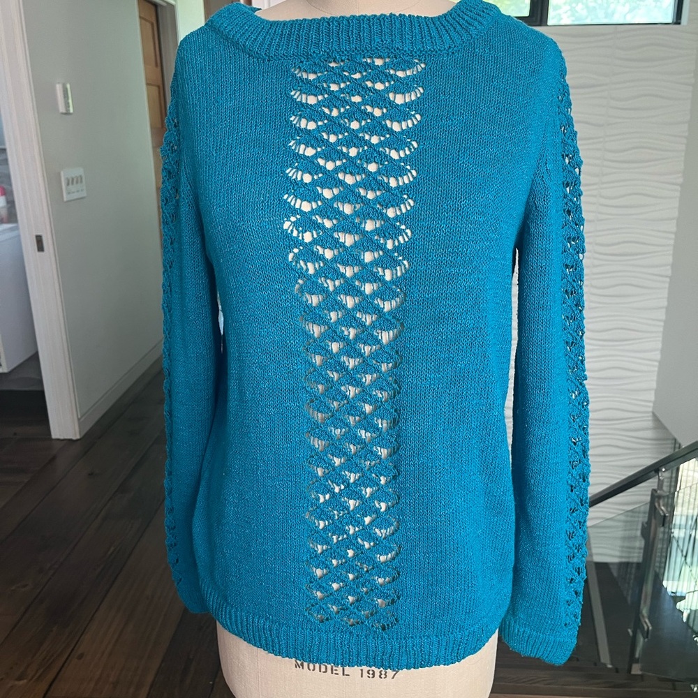 gorgeous turquoise cotton sweater - reversible size med